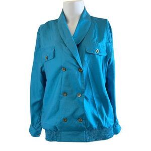 D.K Gold L women’s 80s vintage silky satin teal electric blue blouse shiny pullo